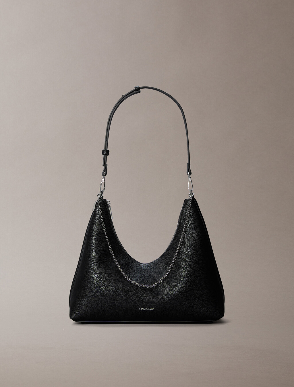 Pebbled Jewellery Chain Hobo Bag, Black, hi-res