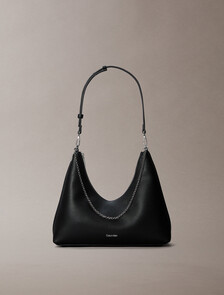 Pebbled Jewellery Chain Hobo Bag, Black, hi-res
