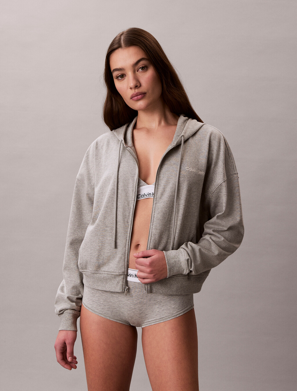 Logo Cotton Jersey Zip Thru Hoodie, Grey Heather, hi-res