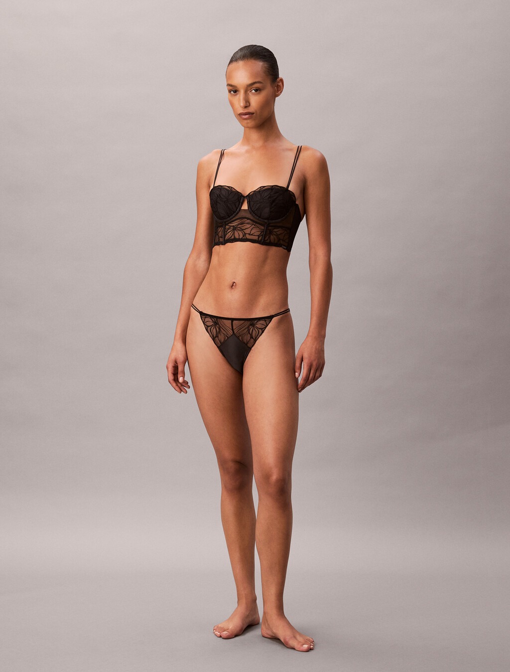 String Bikini Briefs - CK Black Floral Lace, Black, hi-res