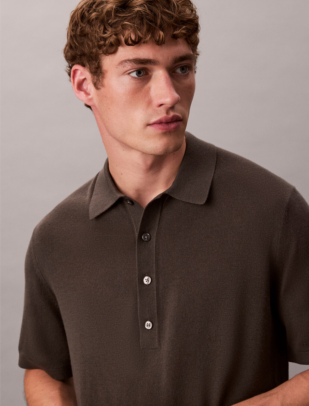 Silk Cashmere Polo Sweater, Beluga, hi-res