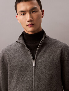Cashmere Full Zip Sweater, Dark Cliff Htr, hi-res