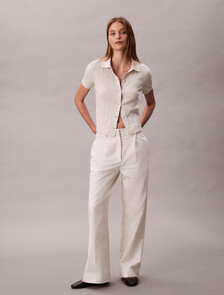 Allover Monogram Logo Jacquard Polo Top, Chalk, hi-res