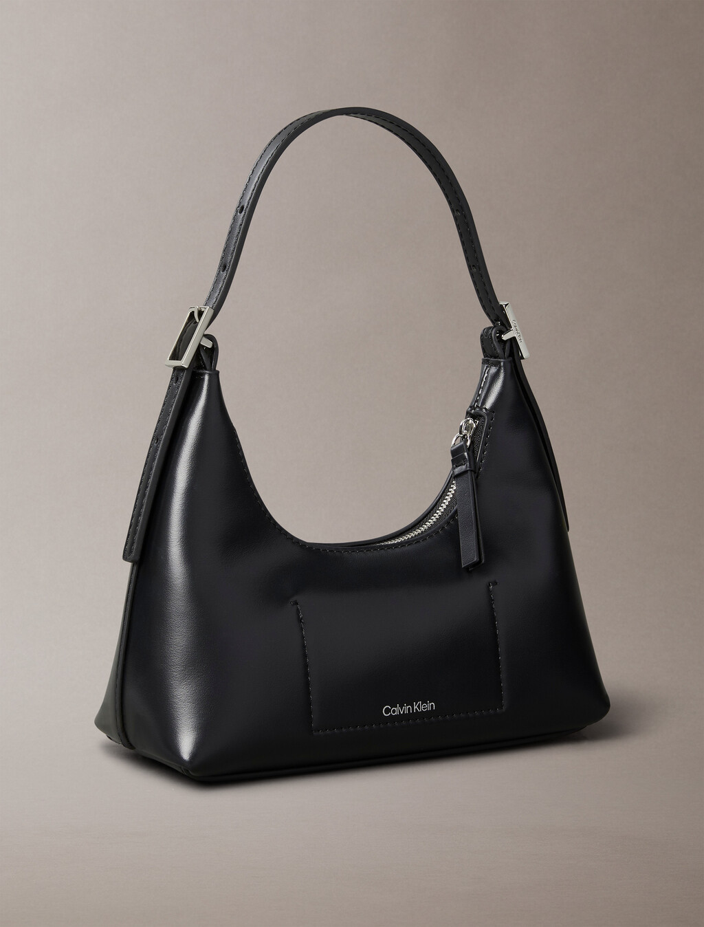 Monogram Logo Emblem Leather Small Shoulder Bag, Black, hi-res