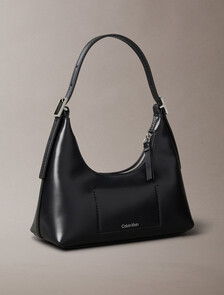 Monogram Logo Emblem Leather Small Shoulder Bag, Black, hi-res
