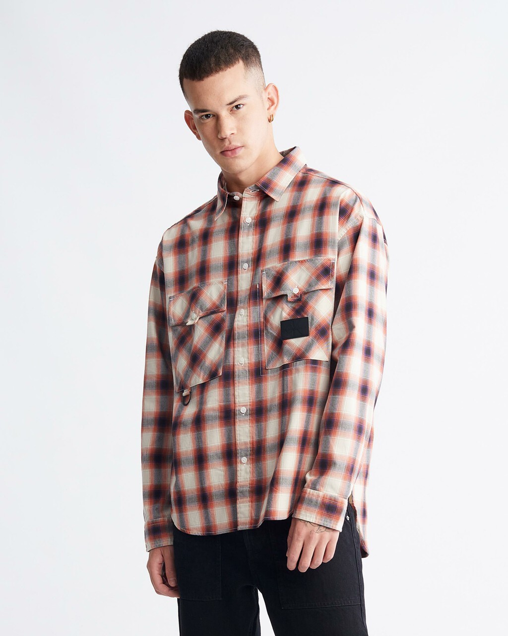 Modern Workwear Utility Plaid Shirt, Eggshell, hi-res