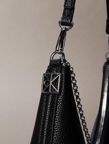 Pebbled Jewellery Chain Hobo Bag, Black, hi-res