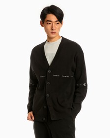 LOGO STRIPE CARDIGAN, Ck Black, hi-res