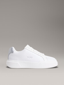 CK Avenue - Leather Logo Trainers, Bright White/Silver, hi-res