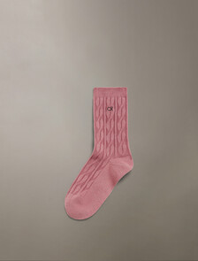 Cable Knit Crew Sock, ROSE, hi-res