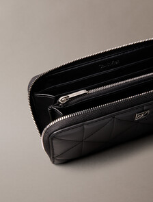 Quilted Emblem Long Zip Around Wallet, Black, hi-res