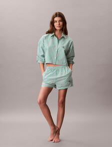 Cotton Poplin Pyjama Shorts, PENNY STRIPE MARDI GRAS GREEN, hi-res