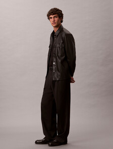 Faux Leather Shirt Jacket, Black, hi-res