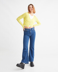 Smooth Cotton Rib Cardigan, GREEN SHEEN, hi-res