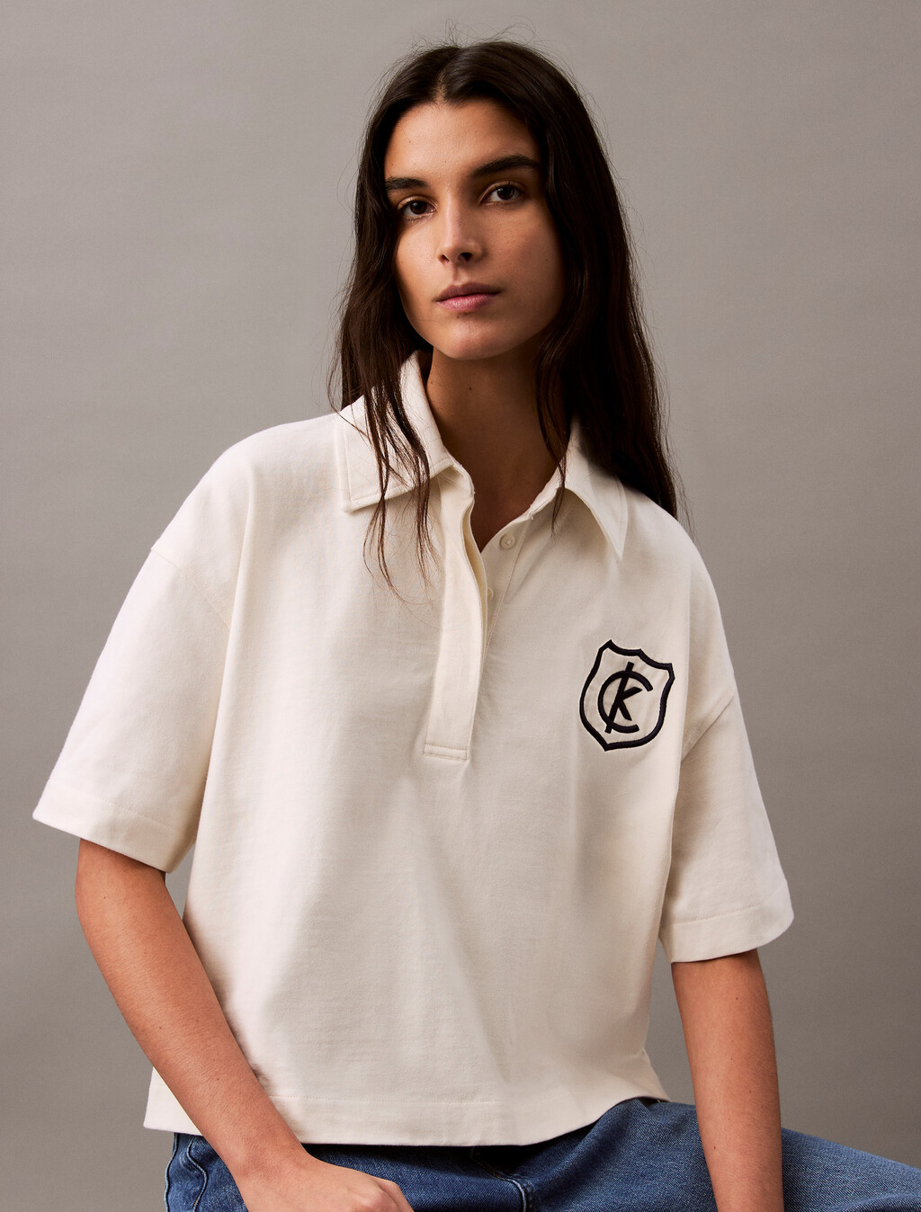 Cotton Jersey Logo Polo Shirt, Tofu, hi-res