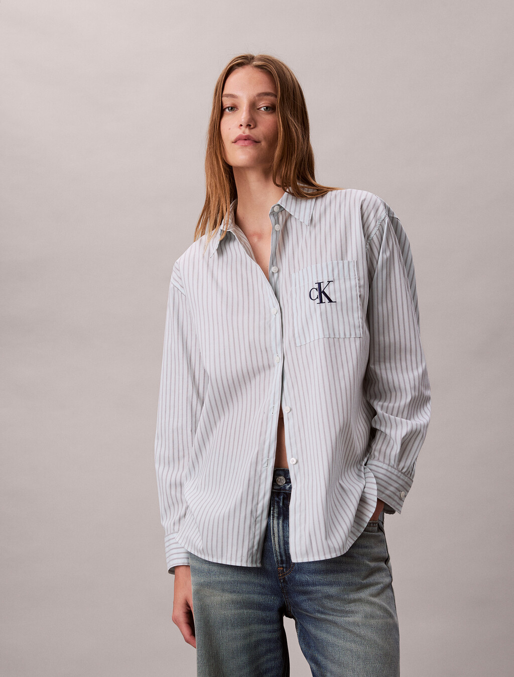 Cotton Poplin Striped Shirt, 19420 CSW25F_W005+5_Aqua Blue, hi-res