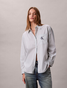 Cotton Poplin Striped Shirt, 19420 CSW25F_W005+5_Aqua Blue, hi-res