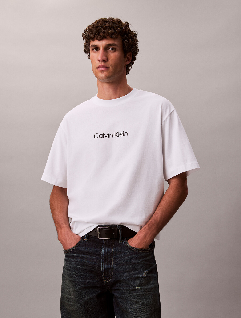 Calvin Logo Crew Neck Tee, Bright White, hi-res