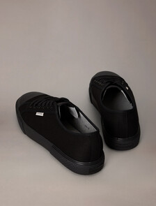 Alvaro - Cotton Canvas Logo Trainers, Triple Black/Honey, hi-res