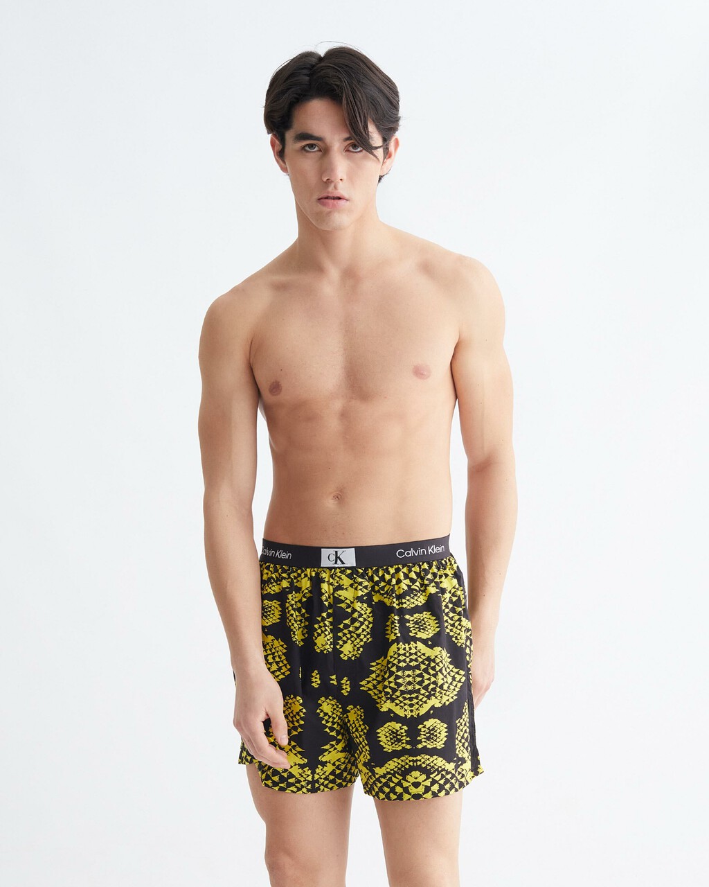 CALVIN KLEIN 1996 WOVEN  COTTON BOXERS, SNAKE PRINT_MORNINGSIDE YELLOW, hi-res