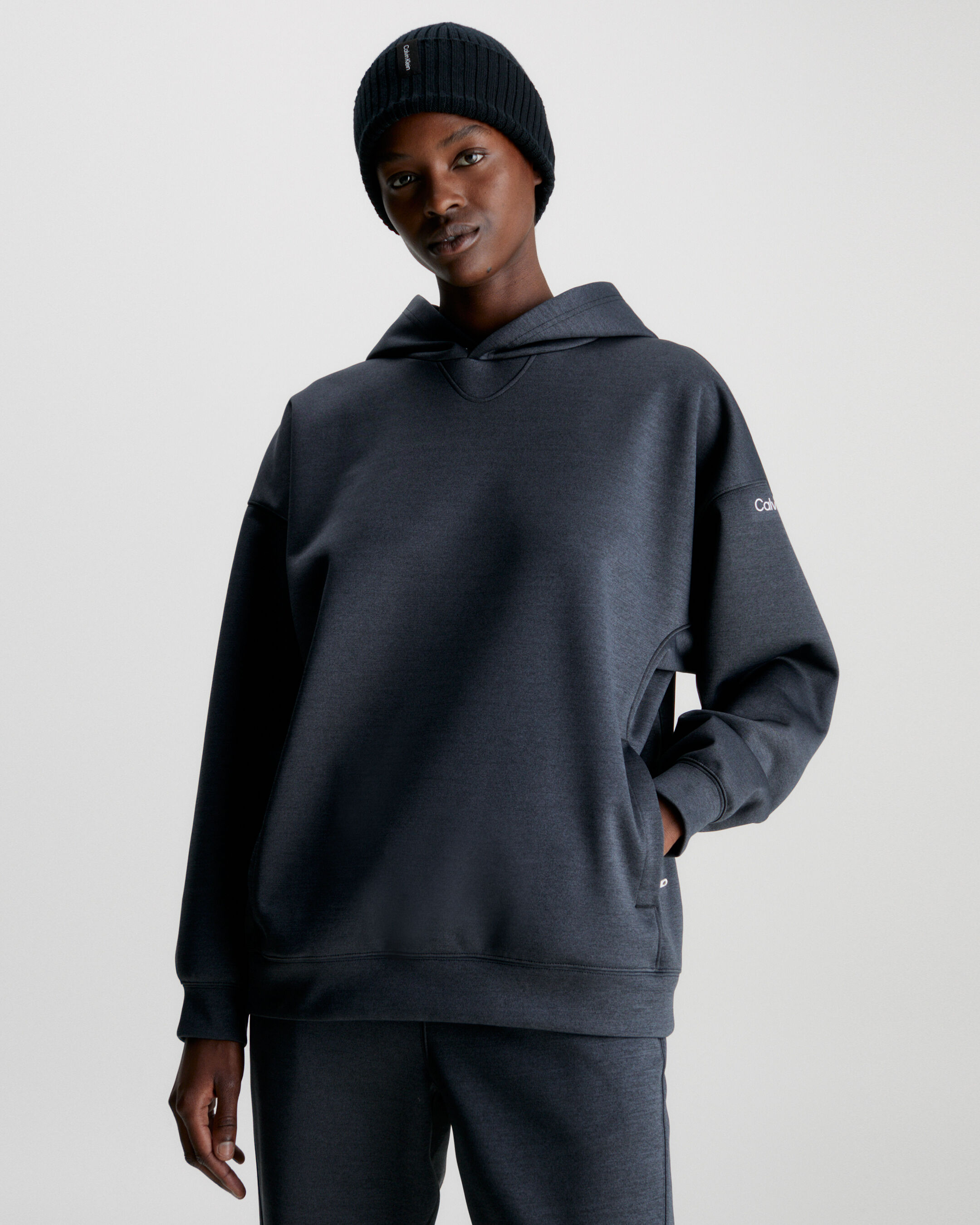 White discount knit hoodie