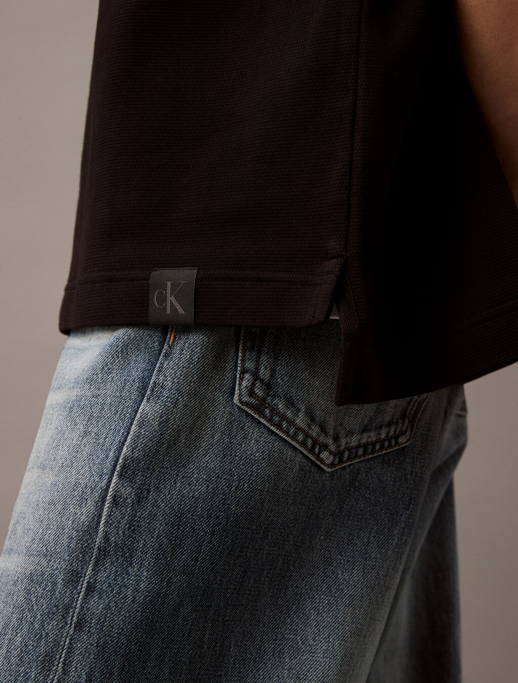 Monogram Textured Pique Tee, Black, hi-res