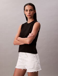 90s Fit Frayed Denim Short, CHALK WHITE DESTROY, hi-res