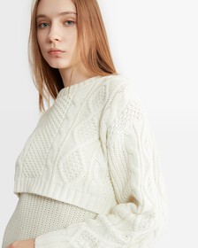 Varsity Cable Sweater Dress, Ivory, hi-res