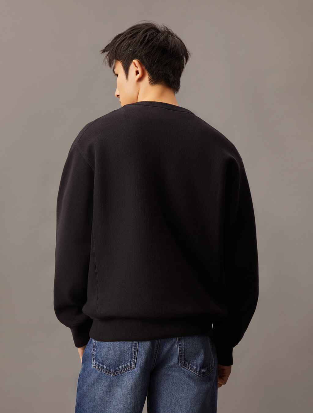 Cotton Blend Relaxed Sweatshirt, Black, hi-res