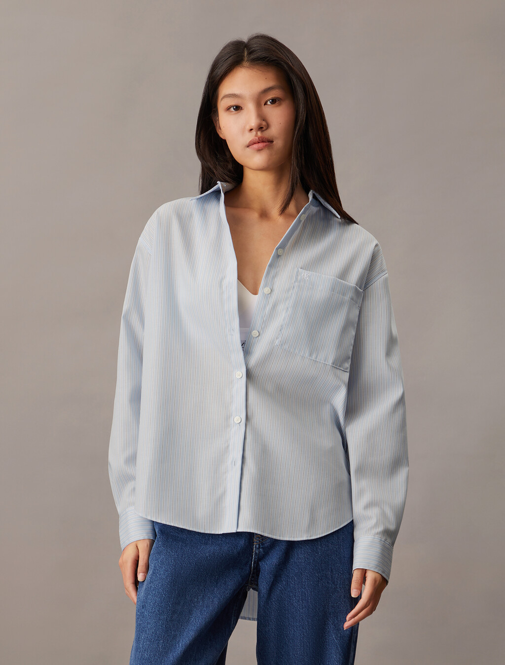 Breathable Monogram Relaxed Shirt, 19454 CHAMBRAY BLUE/ WHITE/ NIGHT SKY STRIPE+chamb, hi-res