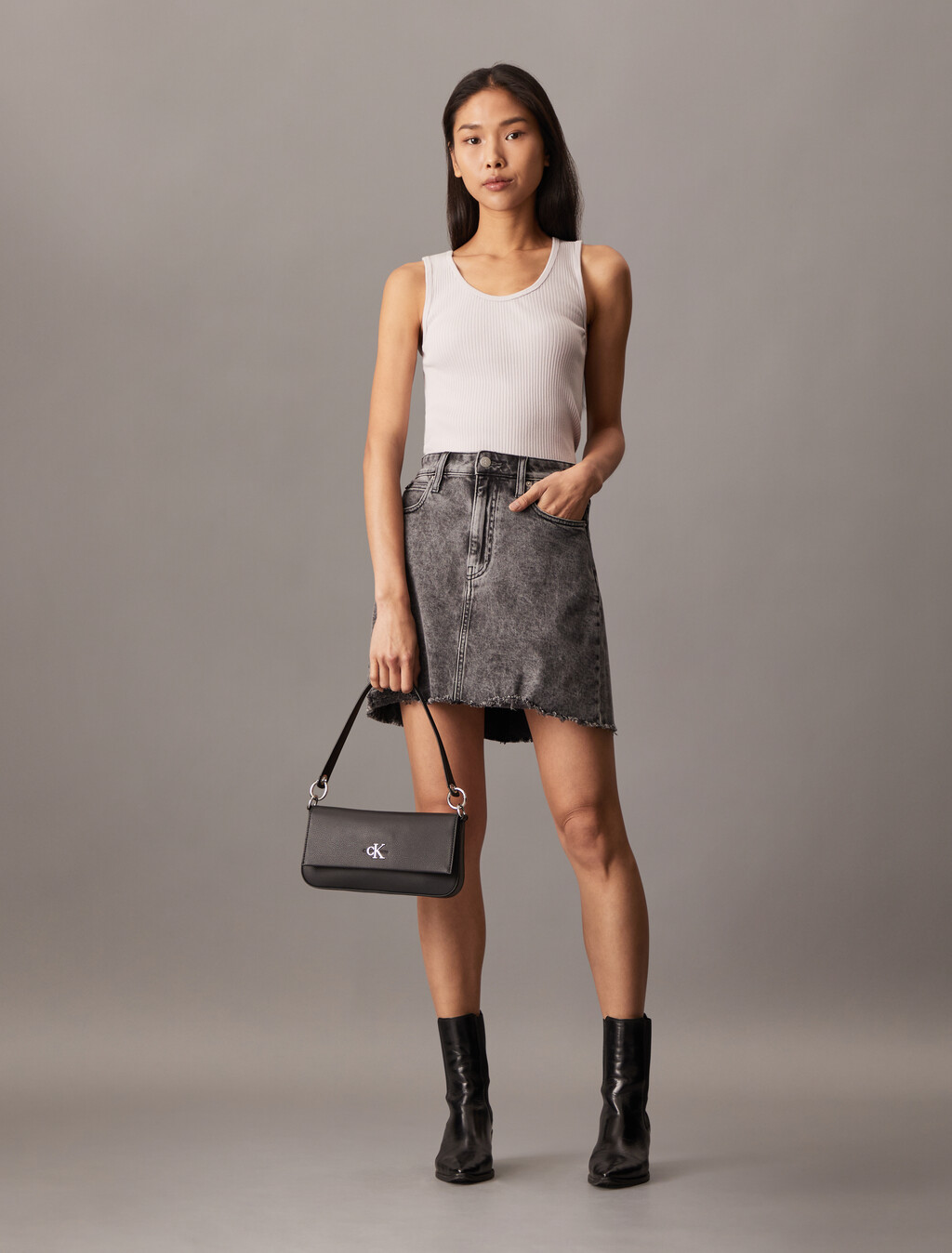 Minimal Monogram Flap Shoulder Bag, Black, hi-res