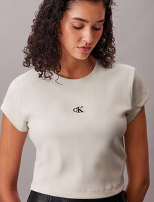CK Logo Rib Knit Baby Tee, Ivory, hi-res