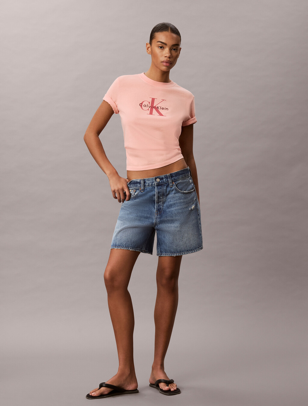 Washed Cotton Monogram T-shirt, Light Red, hi-res