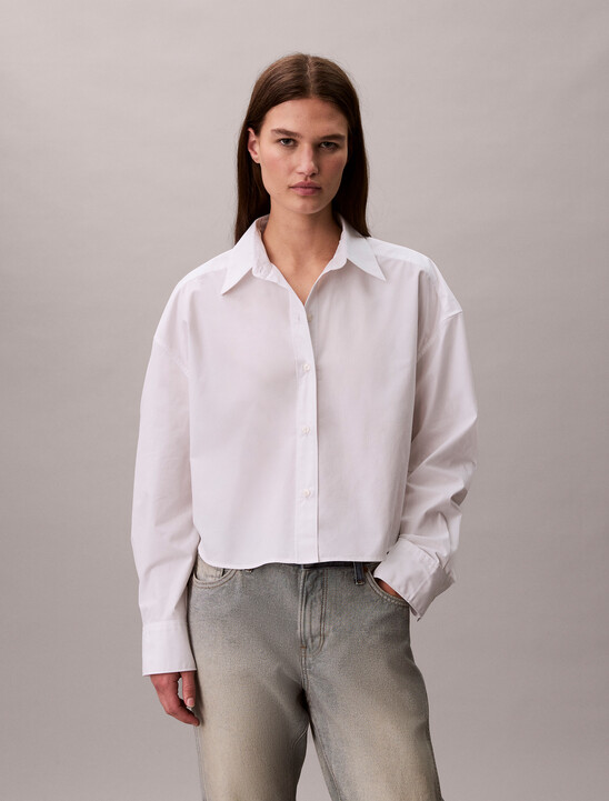Poplin Relaxed Cropped Button-Down Shirt