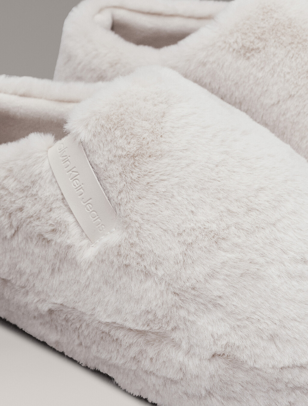 Faux Fur Slippers, Triple Eggshell, hi-res