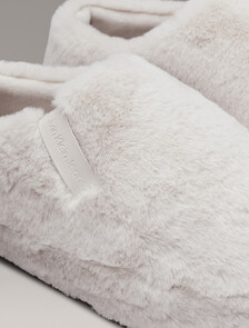 Faux Fur Slippers, Triple Eggshell, hi-res
