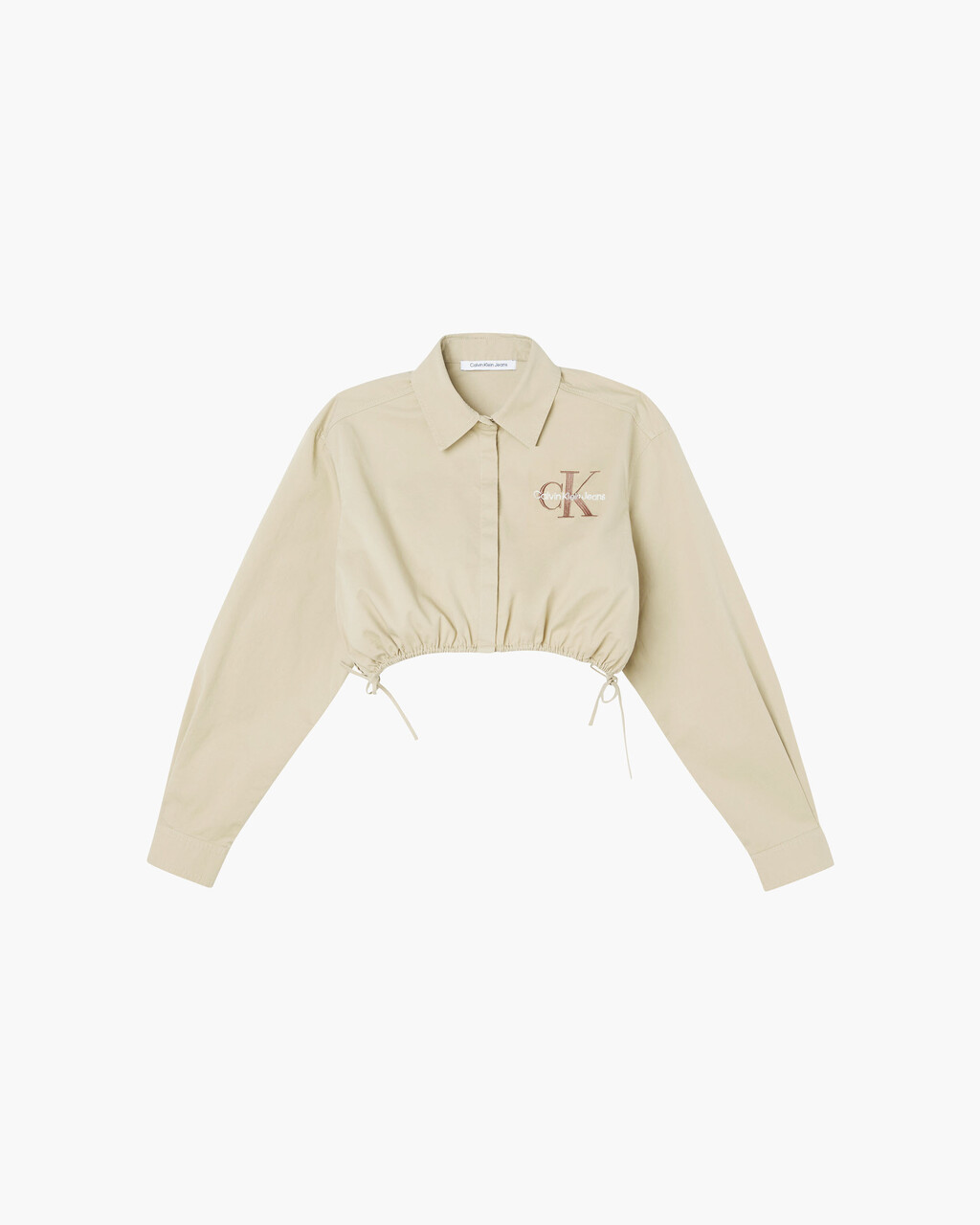 CROPPED COTTON TWILL SHIRT, Travertine, hi-res