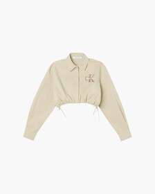 CROPPED COTTON TWILL SHIRT, Travertine, hi-res