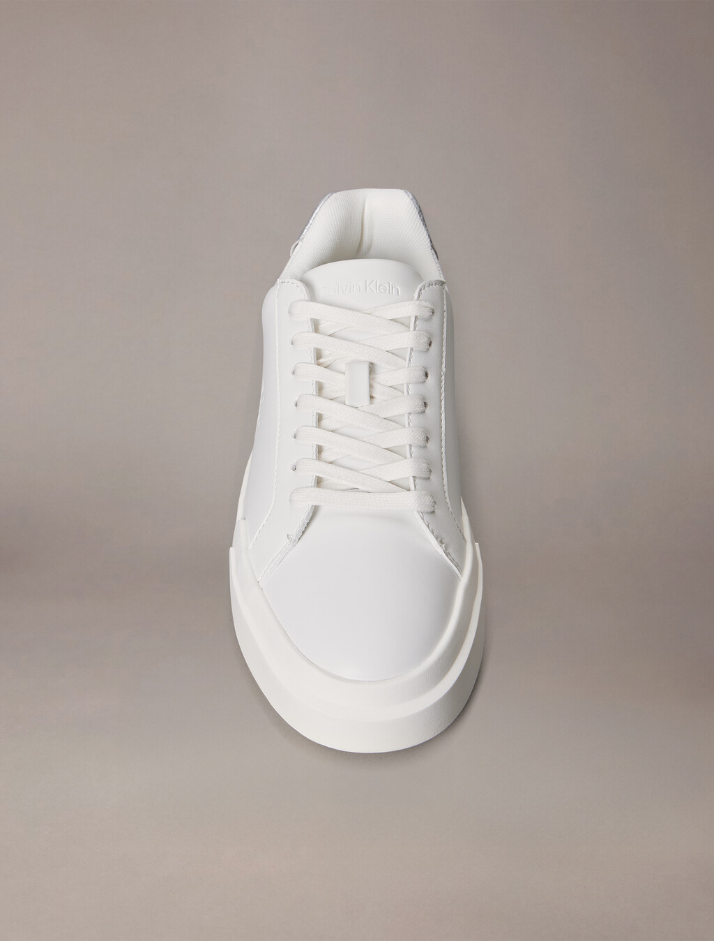 CK Avenue - Leather Logo Trainers, Bright White/Silver, hi-res