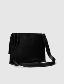 Leather Messenger Bag, Black, hi-res