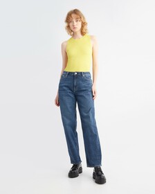 Italian Denim Side Slash 90s Straight Jeans, Dark Side Slash, hi-res