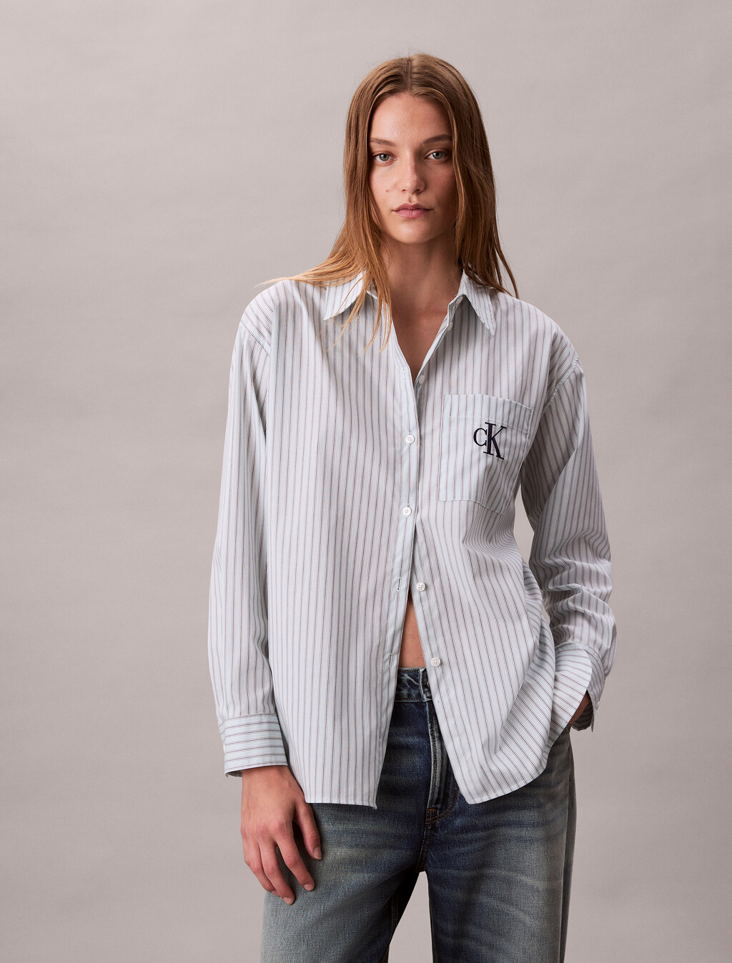 Cotton Poplin Striped Shirt, 19420 CSW25F_W005+5_Aqua Blue, hi-res