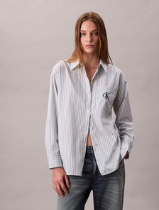 Cotton Poplin Striped Shirt, 19420 CSW25F_W005+5_Aqua Blue, hi-res