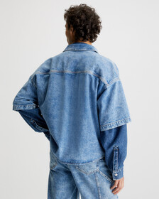 Oversized Short Sleeve Denim Shirt, Denim Medium, hi-res
