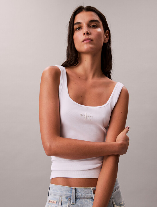 Monogram Scoop Neck Rib Knit Tank Top