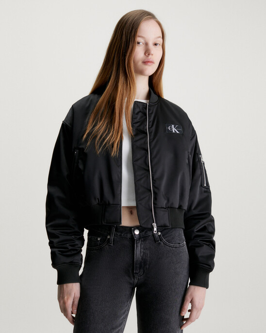 Cropped Satin Bomber Jacket