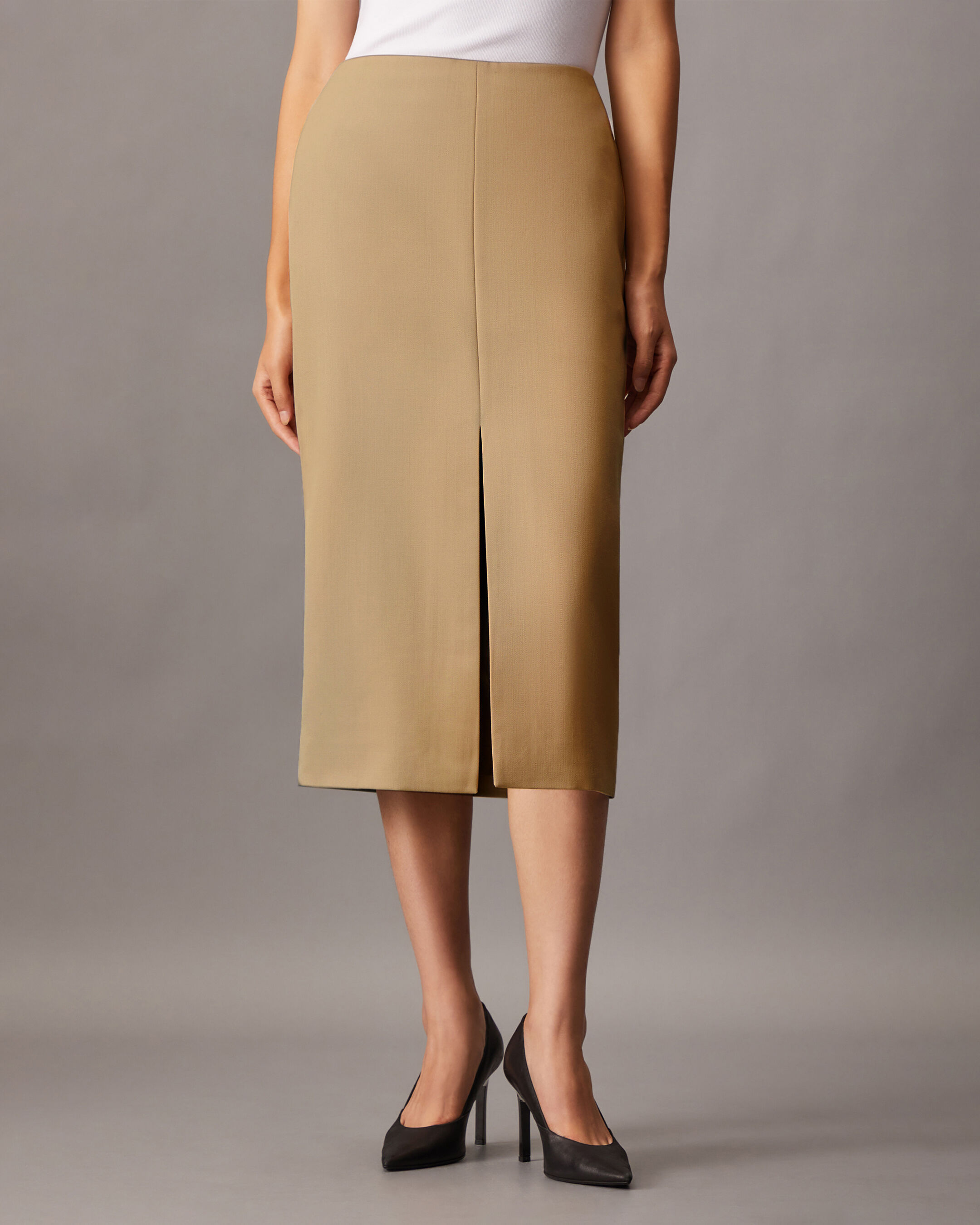 Crepe Wool Blend Suiting Pencil Skirt brown Calvin Klein Singapore