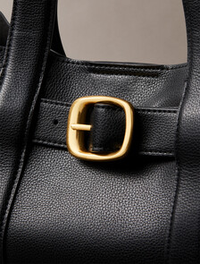 Belted Small Tote Bag, Black, hi-res