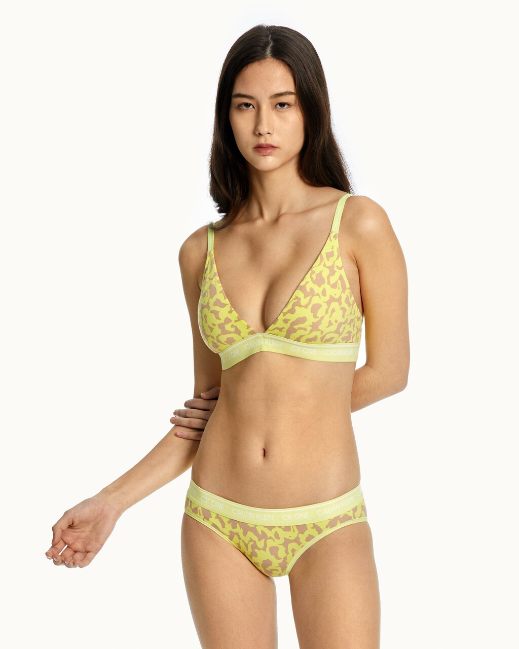 CK One Cotton Lightly Lined Triangle Bra, DART FROG PRINT+CYBER GREEN, hi-res