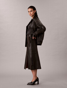 Leather Midi Wrap Skirt, Black, hi-res